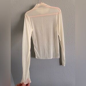 Free People Ivory Sheer Polka Dot Mesh Top | Mock Neck | Long Sleeve